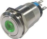 Tlačítko spínací OFF-(ON) nebo ON-(OFF) rozpínací LAS-19F 250V/5A, zelené prosvětlení LED 5-12VDC, antivandal, krytí IP67
