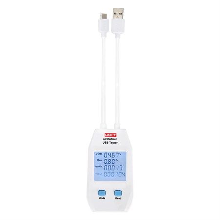 USB tester UNI-T UT658A/C DUAL, měří napětí a proud odebíraný z USB, kapacitu, vnitřní odpor zdroje proudu