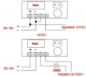 Digitální termostat W1209, -50° až +110°C, napájení 12VDC, modul do panelu, výstupní relé 250VAC/5A