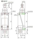 Koncový spínač ME8112, kontakty NC + NO 250V/5A, krytí IP65, s kladkou na konci ramene @12 mm