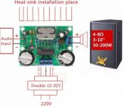 Modul nf zesilovače 100W s TDA7293, Napájení 2× 12–32V~, symerické, zkreslení 0,1%