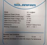 Fotovoltaický solární panel monokrystalický 12V/150Wp, 18,15V, 8,26A flexibilní, Rozměry 1190×670×2mm