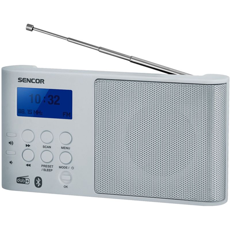 SRD 7100W DAB/FM RÁDIO SENCOR. Digitální rádio DAB+ příjem stanic. Předvolby 80 (40 DAB a 40 FM), Bluetooth 5.0