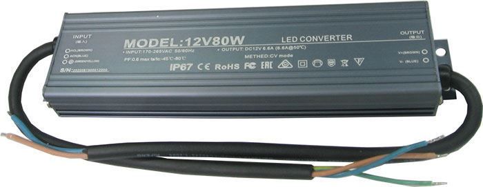 Zdroj spínaný pro LED pásky 12V/80W/6,6A voděodolný IP67 SLIM