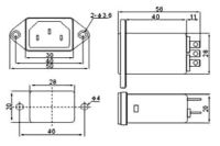 EURO IEC C14 6A2IL přístrojová vidlice napájecí konektor panelový 6A/250VAC, 50-60Hz+odrušovací filtr