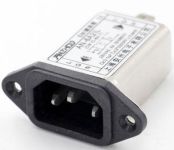 EURO IEC C14 6A2IL přístrojová vidlice 
napájecí konektor panelový 6A/250VAC, 50-60Hz+odrušovací filtr