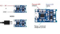 Nabíječka Li-Ion článku 1A s ochranou, modul s IO TP4056 (micro USB)