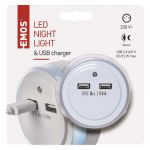 Noční LED světlo do zásuvky 230VAC, 0,3W s 2x USB 5V/2,4A s foto sensorem EMOS