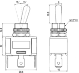 Přepínač páčkový 3polohy/3pin ON-OFF-ON 250V/6A s aretací v každé poloze