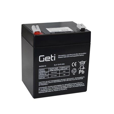Baterie 12V/5Ah gelová nabíjecí olověný bezúdržbový akumulátor (konektor Faston 6,3mm) Geti