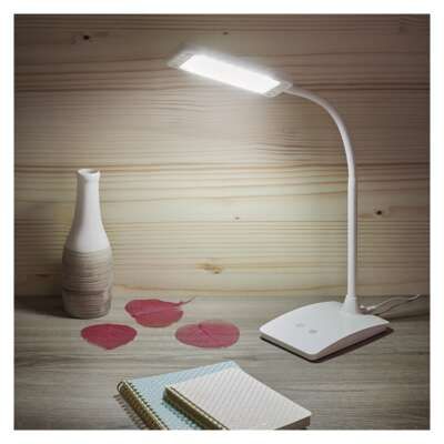 LED stolní lampička dotyková, EDDY Bílá 6W 480lm, ohybné rameno barvy světla od studené bílé až po teplou bílou a měnit intenzitu světla na tři úrovně.