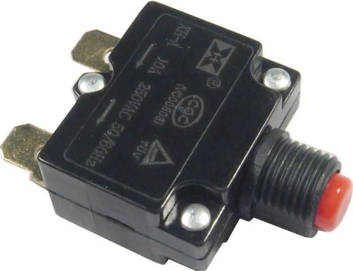 Proudový jistič 250VAC/5A nebo 32VDC/5A k montáži do otvoru, vývody Faston 6,3mm