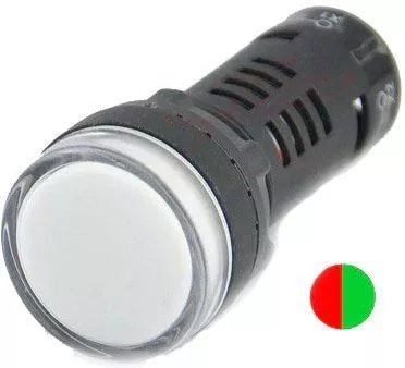 Kontrolka @29mm s LED 230V AC červená/zelená do panelu, montážní otvor @20mm