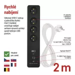 Prodlužka 230V/16A. GoSmart prodlužovací kabel 2 m / 4 zásuvky / s vyp. / s USB / bílá-černá / PVC / 1,5 mm2, WiFi EMOS