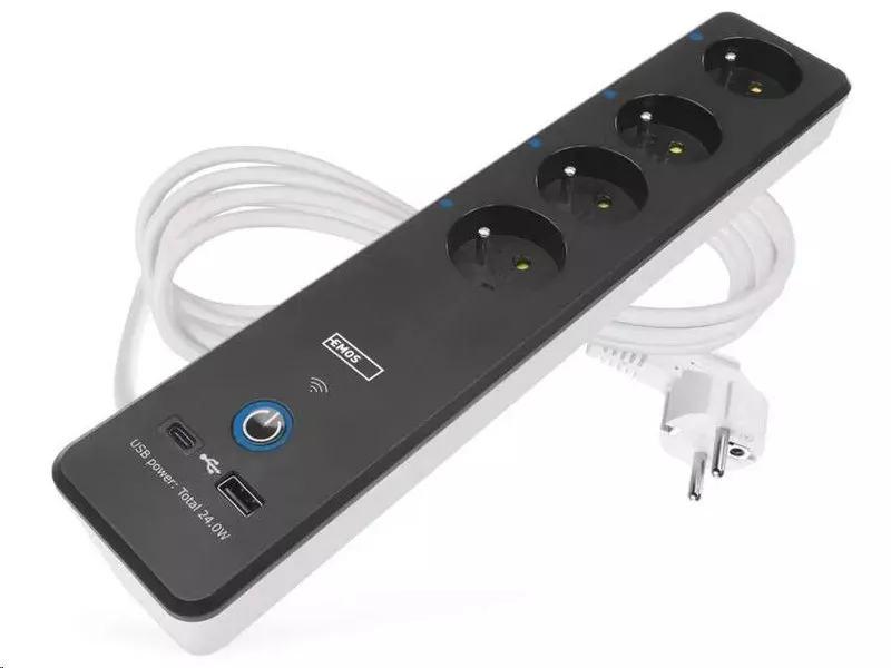 Prodlužka 230V/16A. GoSmart prodlužovací kabel 2 m / 4 zásuvky / s vyp. / s USB / bílá-černá / PVC / 1,5 mm2, WiFi EMOS