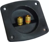 Repro terminál svorka RSA-4 2x kulatá plastová pr.110/23 mm pro banánek s osazením + díry, otvor: prům. 75mm, černá/červená
