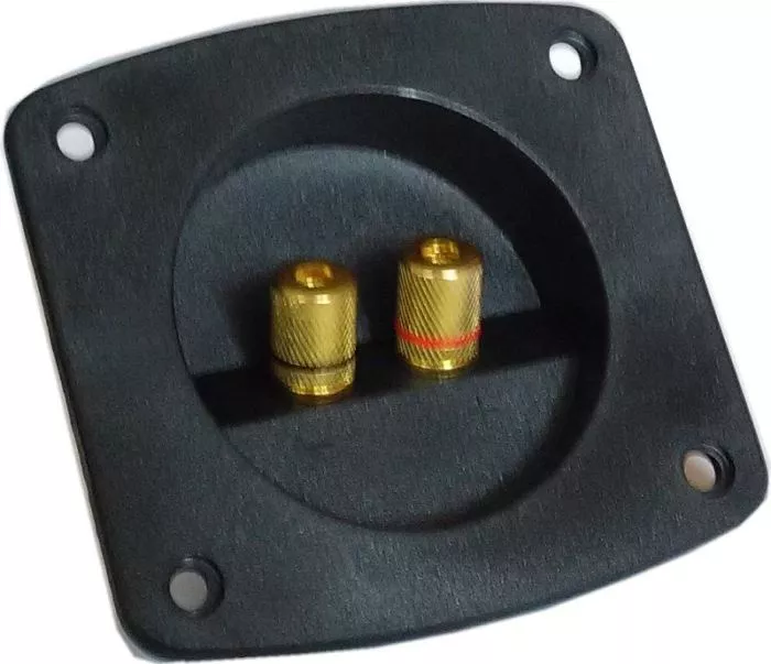 Repro terminál svorka RSA-4 2x kulatá plastová pr.110/23 mm pro banánek s osazením + díry, otvor: prům. 75mm, černá/červená