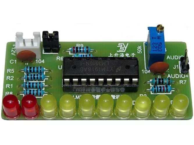 Stavebnice modul indikátor vybuzení STEREO 2x10 LED, VU metr, Audio spectrum analyzer, bargraf, spektrální analyzátor, napájení 12V - 15V, 300mA