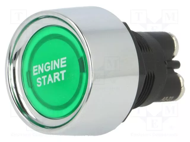Tlačítko startovací spínací s nápisem ENGINE START podsvícené-zelené do palubní desky - na startování motoru 12VDC/50A