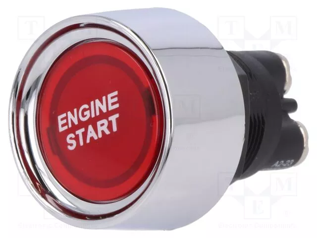 Tlačítko startovací spínací s nápisem ENGINE START podsvícené červená - rudá, do palubní desky - na startování motoru 12VDC/50A