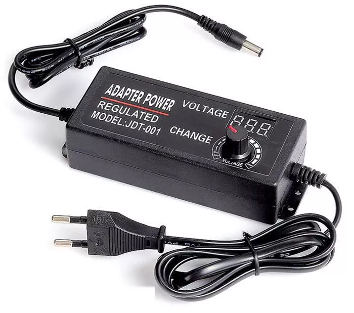 Zdroj-napáječ, síťový adaptér JT-001, 230VAC/ 9 - 24V/3ADC spínaný, regulovatelný. Koncovka 5,5×2,5mm. LED displej zobrazující aktuální výstupní napětí