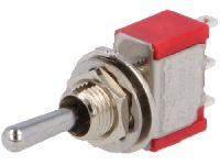 Přepínač páčkový 3pol./3pin ON-OFF-(ON) bez aretace na jednu stranu s kulatou kovovou páčkou, 2A/250VAC, 5A28V DC 