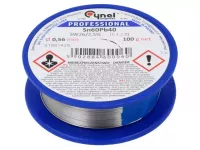 Cínová trubičková pájka s tavidlem SW26 Sn60%Pb40%-0,56, průměr @0,56mm, váha 100g, měkká pájka s tavidlem-přísadou, trubičkový, pro SMD, olovnatý, Teplota tání 190°C