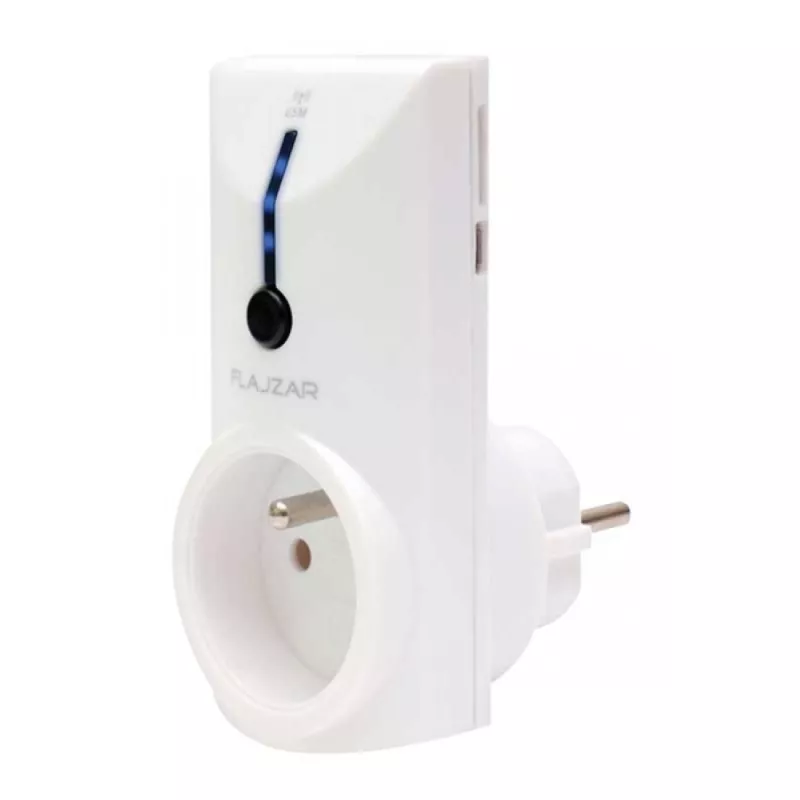 Dálkově-bezdrátově GSM telefonem ovládaná spínací zásuvka SCK1 na 230V AC/16A, OVLÁDÁNÍ prozvoněním nebo SMS, USB port, funkce regulace teploty - hlídání (termostat)