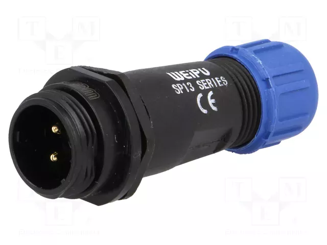 DC napájecí konektor SP1311VK-2 vidlice; PIN:2; IP68; 4÷6,5mm; 250V/13A; pájení; na kabel, univerzální rozpojitelný, samec, vodotěsný, vnější závit