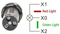 Kontrolka LED diodou 24V ACDC @19mm červená+zelená, montáž do panelu otvor @16mm