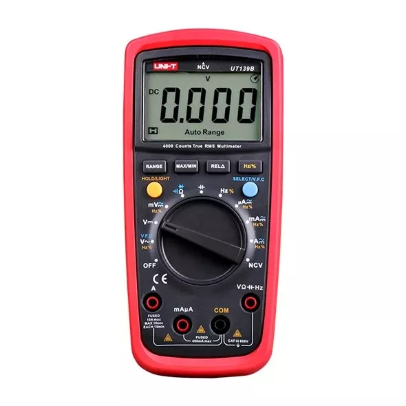 Multimetr UNI-T UT139B, automatické přepínaní rozsahů, Stejnosměrné a střídavé napětí i proudy, odpor, kapacita, frekvence, střída + bezkontaktní detekce napětí, prozvánění, podsvětlený displej