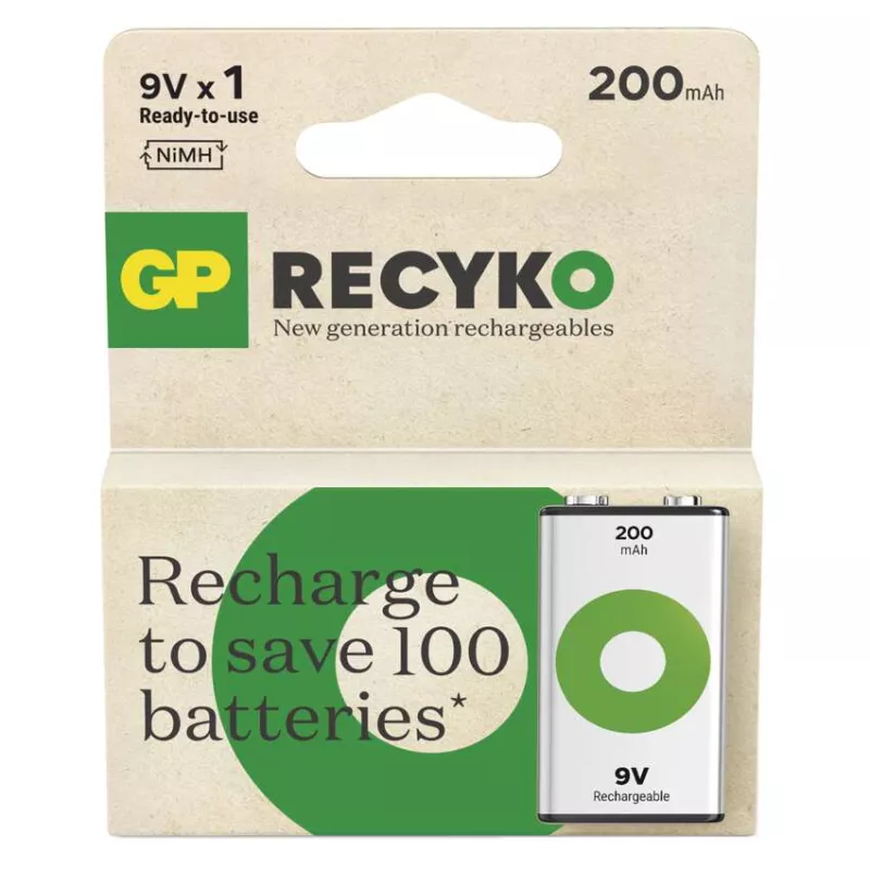 Nabíjecí baterie 9V GP (6F22) nabíjecí Recyko+ 155mAh