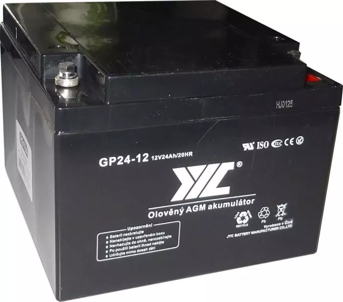 Olověná gelová baterie 12V/24Ah nabíjecí bezúdržbový akumulátor