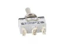 Přepínač páčkový 3pol./3pin spínač ON-OFF-(ON) s aretací ve střední a jedné krajní poloze 10A/250VAC, 5A/25VDC 1x přepínací kontakt., šroubové svorky, z polohy (ON) se vrací do střední