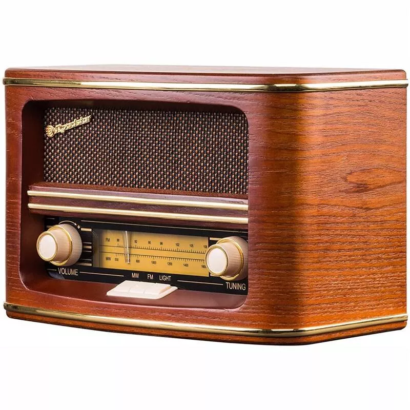 Retro stolní radiopřijímač Roadstar HRA-1500/N hnědý, příjem AM/FM, napájení ze sítě 230V nebo na baterie 6x LR14