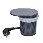 Zásuvka 1x 230V AC výsuvný blok zásuvek, SOLIGHT 1z + USB A+C 20W PD vestavná zásuvka s posuvným víčkem, 2m, stříbrná, stříbrný, design, blok do kuchyně apod.