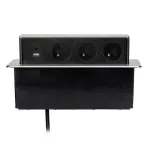 Zásuvka 3x 230V AC vícenásobná, Výsuvný blok SOLIGHT 3z + USB A+C 20W PD výsuvný blok zásuvek, 2m, nerez ocel, pro pracovní desky a stoly