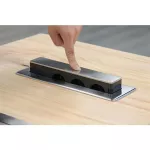 Zásuvka 3x 230V AC vícenásobná, Výsuvný blok SOLIGHT 3z + USB A+C 20W PD výsuvný blok zásuvek, 2m, nerez ocel, pro pracovní desky a stoly