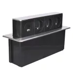 Zásuvka 3x 230V AC vícenásobná, Výsuvný blok SOLIGHT 3z + USB A+C 20W PD výsuvný blok zásuvek, 2m, nerez ocel, pro pracovní desky a stoly