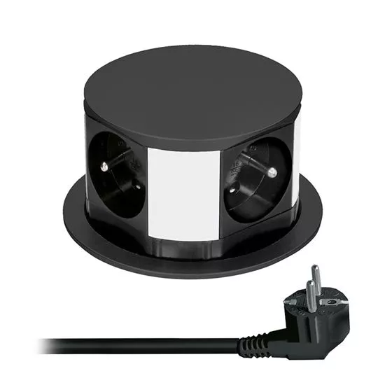 Zásuvka SOLIGHT 4x 230V AC vícenásobná, Výsuvný blok, kulatý, stříbrná