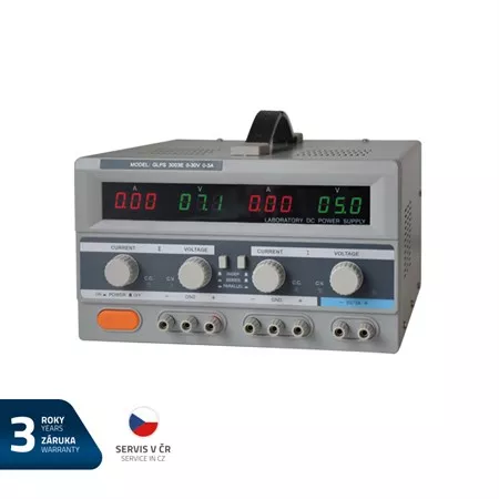 Zdroj laboratorní stolní GLPS 3003E 2x0-30V/ 0-3A+ (5V-3A) Geti