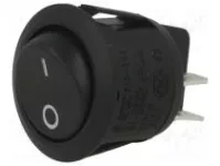 Kolébkový vypínač kulatý 2pol./4pin ON-OFF 250VAC/10A černý