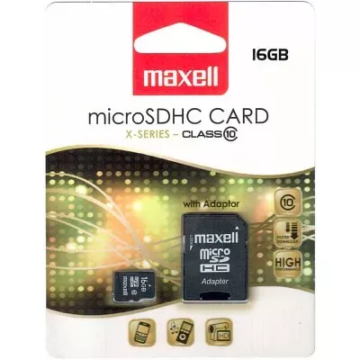 Pměťová karta 16GB Maxell micro SDHC CLASS10 + adaptér na SD