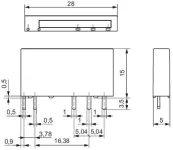 RELÉ RM699V 12V DC 1x přepínací kontakt. Proud kontaktu 6A/250VAC, 28 x 5 x 15mm relpol