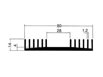 Chladič typ CH74, pro 2xTO3, 75x80x14mm, 4°C/W