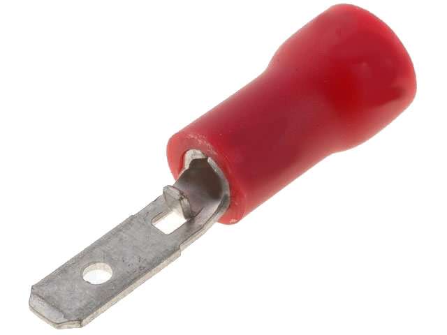 Konektor faston 2,8 vidlice s plastovým límcem - červený