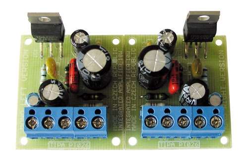 Stavebnice P026S nf stereofonní zesilovač 2x10W s integrovaným obvodem TDA2003, napájení 8-18Vss, odolný proti napěťovým špičkám