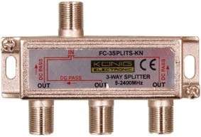 Rozbočovač antenní/satelitní trojitý 3F feritový F2400, průchozí pro napájení, konektory F