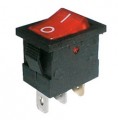 Přepínač vypinač kolébkový ON-OFF 250V/6A , 2 polohy 3piny na fastony prosvícený červený