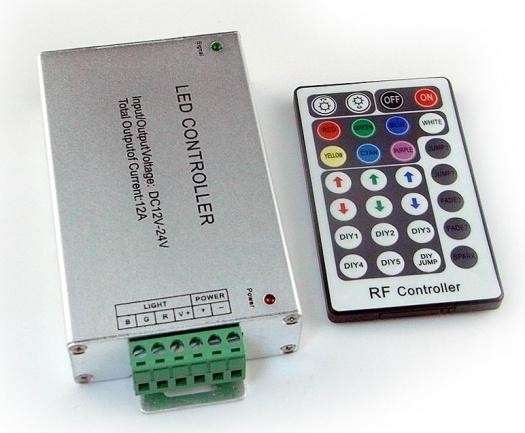 LED ovladač kontroler RF6-28B pro LED pásky, regulace jasu a barev + dálkové ovládání 3x4A, 12-24V,144W
